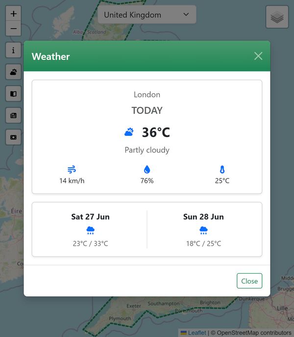 Gazetteer app showing country information