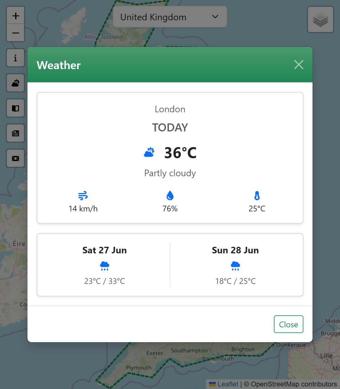 Gazetteer app showing country information
